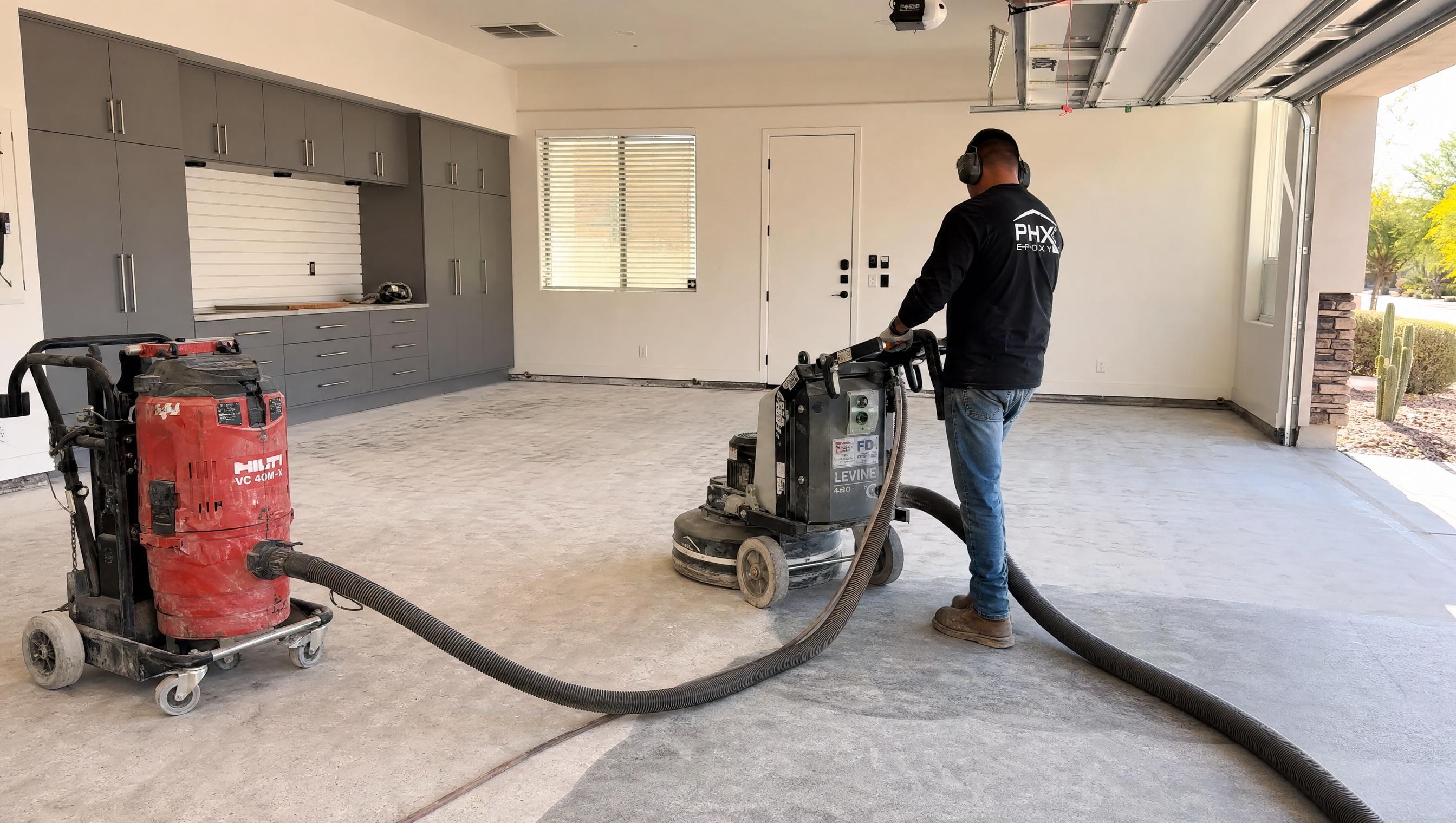 Phoenix garage floor being prepared for epoxy installation