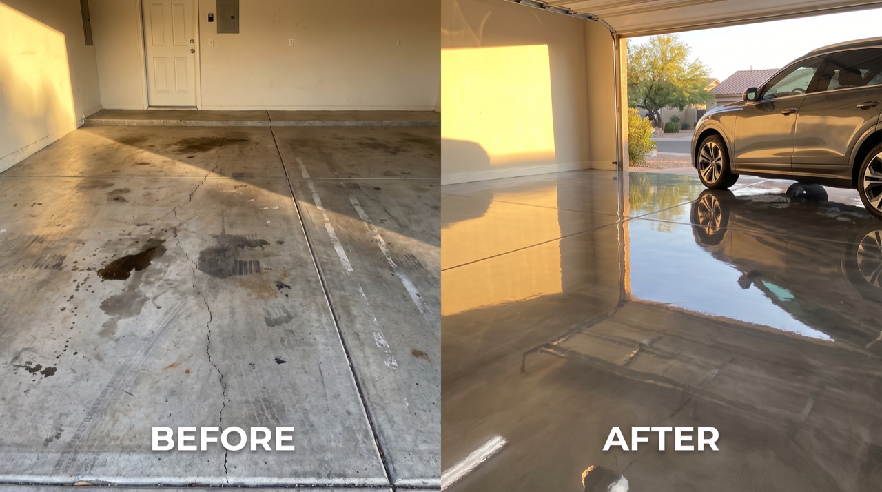 Homeowner maintaining epoxy garage floor in Phoenix Arizona