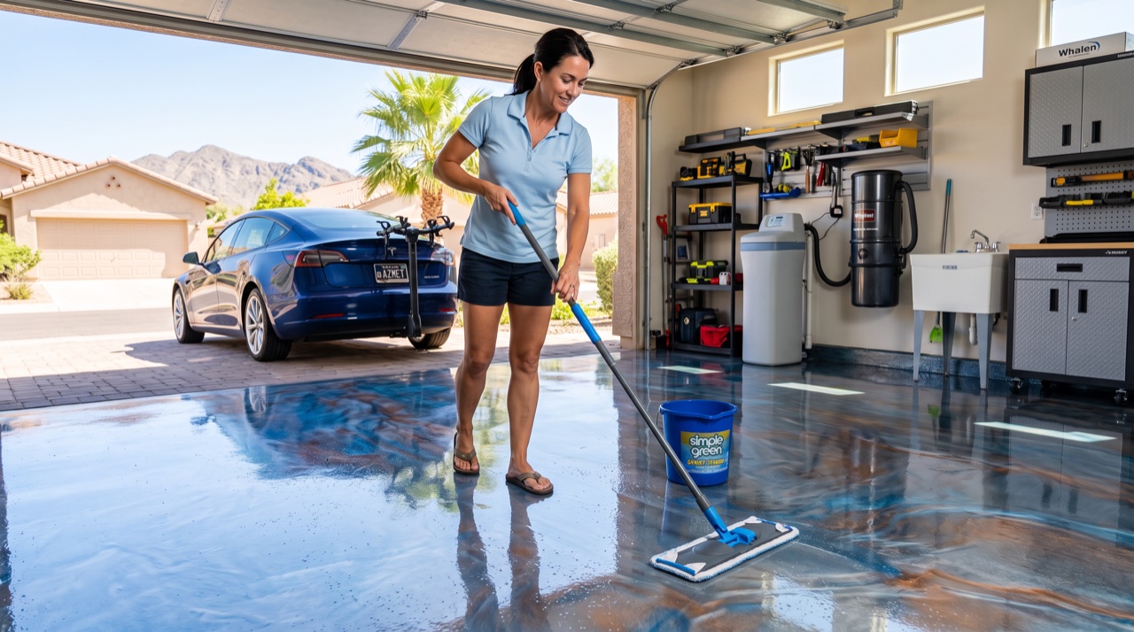 Before and after Phoenix garage epoxy floor transformation