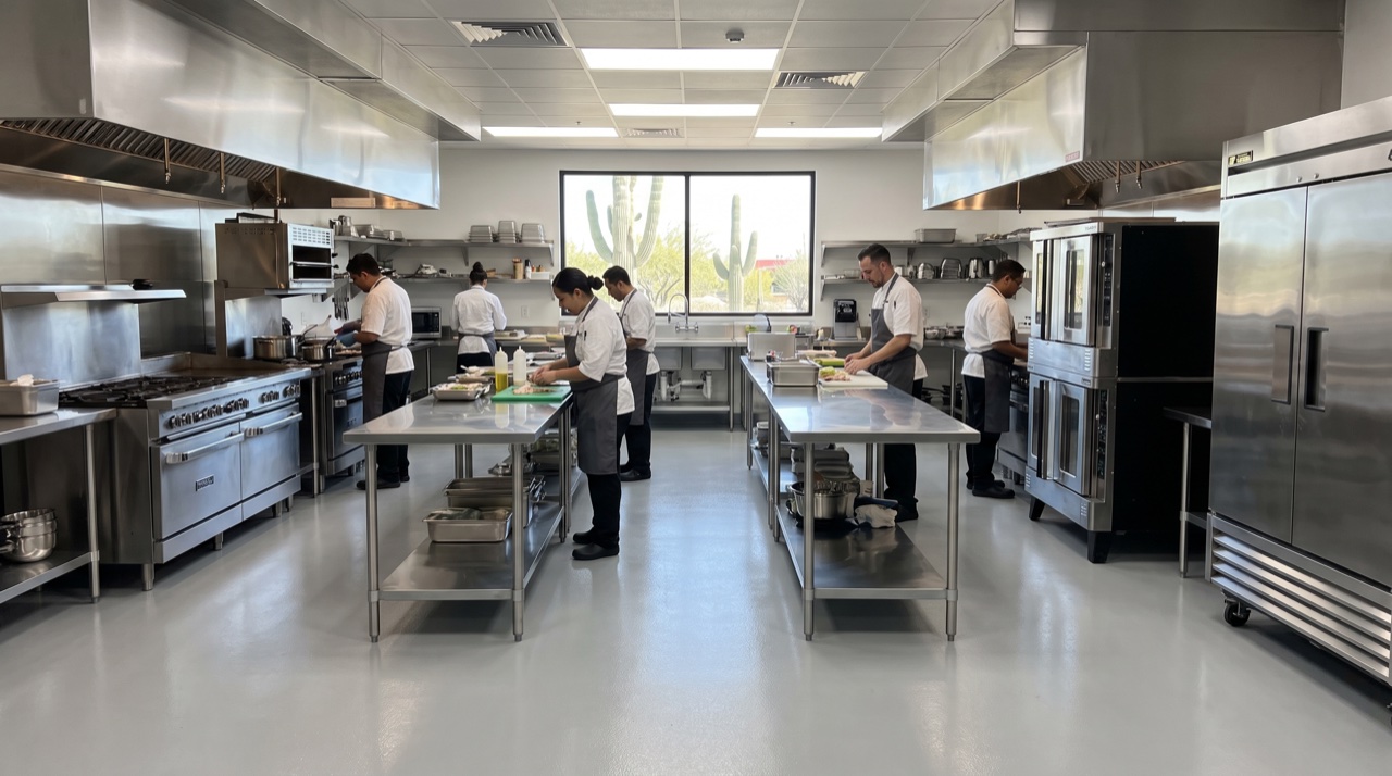 NSF-certified epoxy floor in Phoenix restaurant commercial kitchen