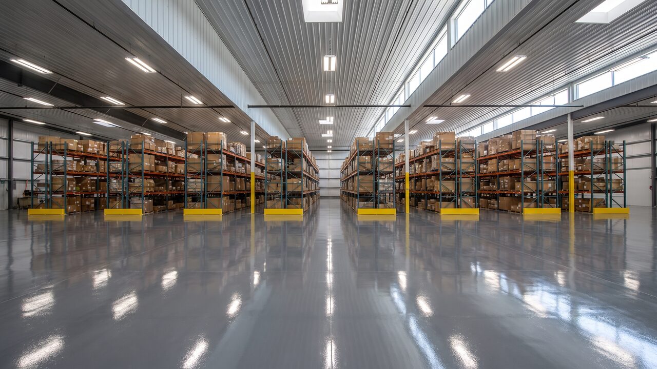 Warehouse epoxy flooring Phoenix technician testing conductive floor resistance with ESD meter