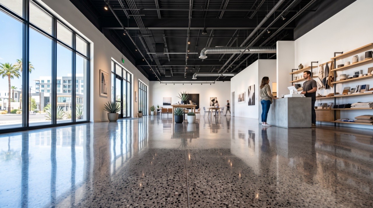 Professional diamond concrete floor polishing in Phoenix